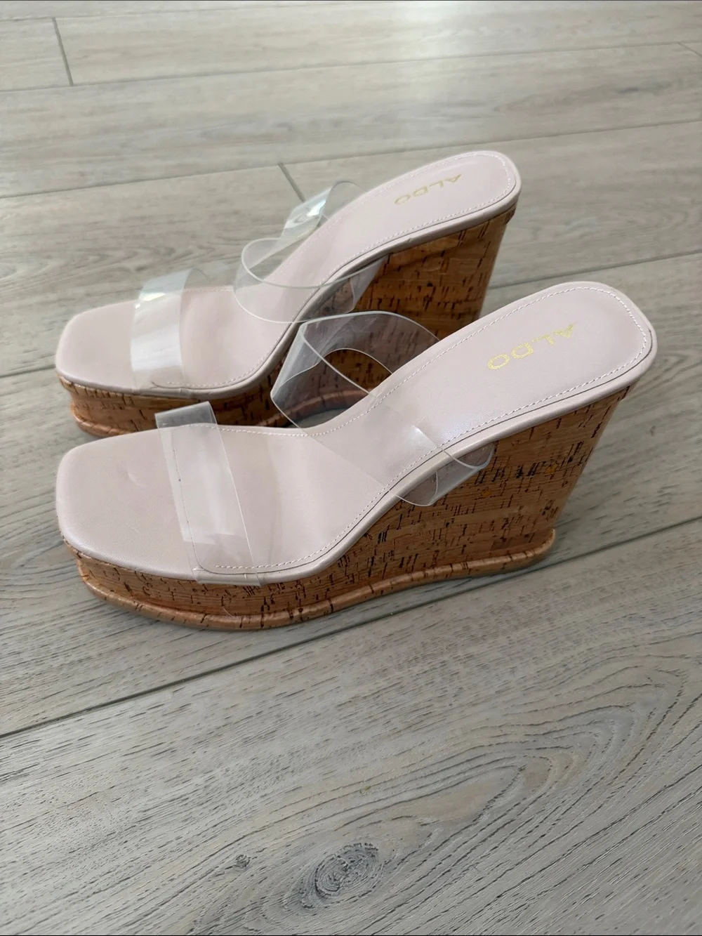 ALDO Pink Cork Platform Wedge Sandals with Clear Straps